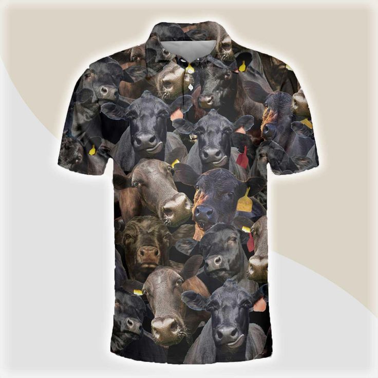 Black Angus Men Polo Shirts For Summer - Black Angus Herd Pattern Button Shirts For Men - Perfect Gift For Black Angus Lovers, Cattle Lovers