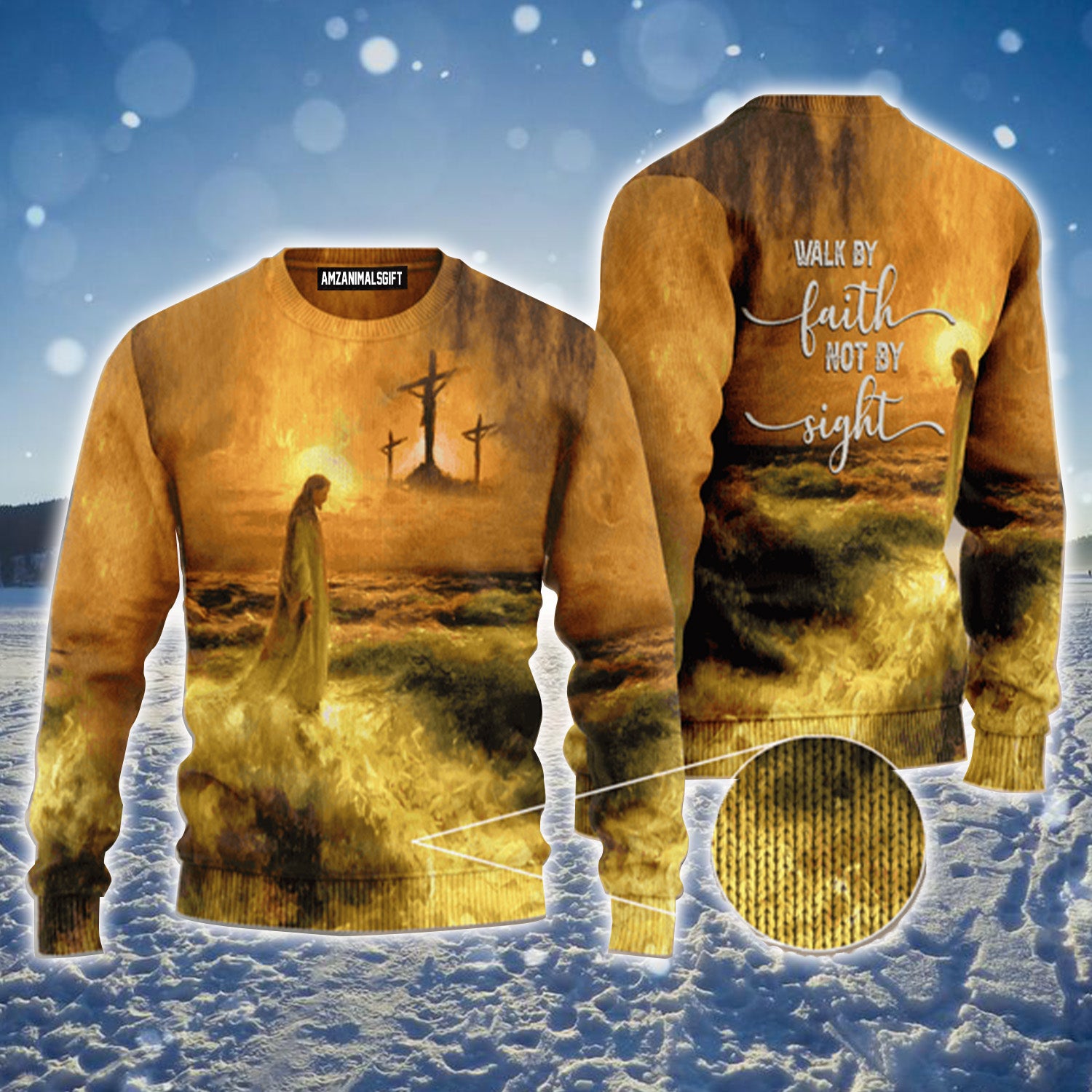 Cross Jesus Walk By Faith Not By Sight Urly Sweater, Christmas Sweater For Men & Women - Perfect Gift For New Year, Winter, Christmas