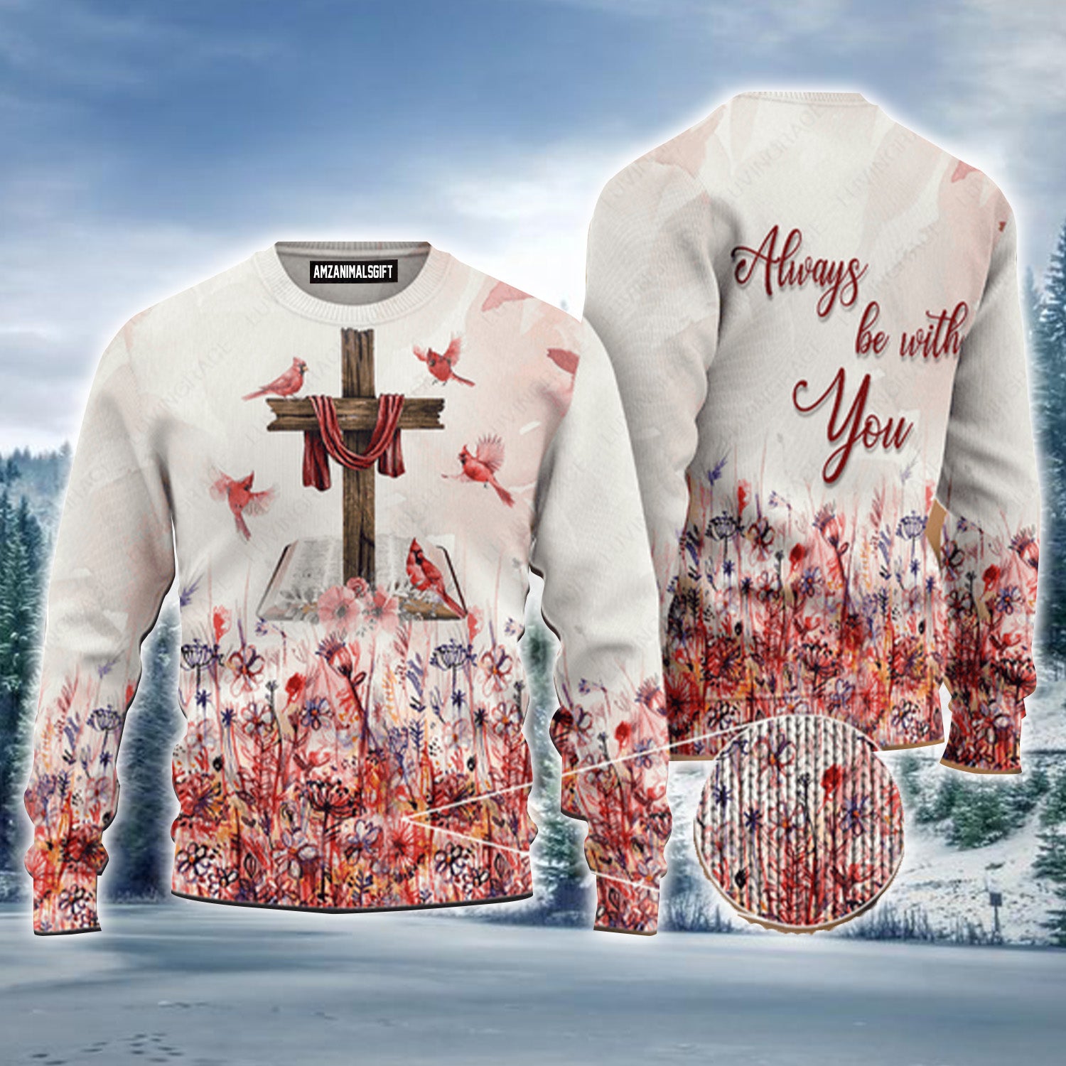 Christmas Cardinal Cross Always Be With You Urly Sweater, Christmas Sweater For Men & Women - Perfect Gift For New Year, Winter, Christmas