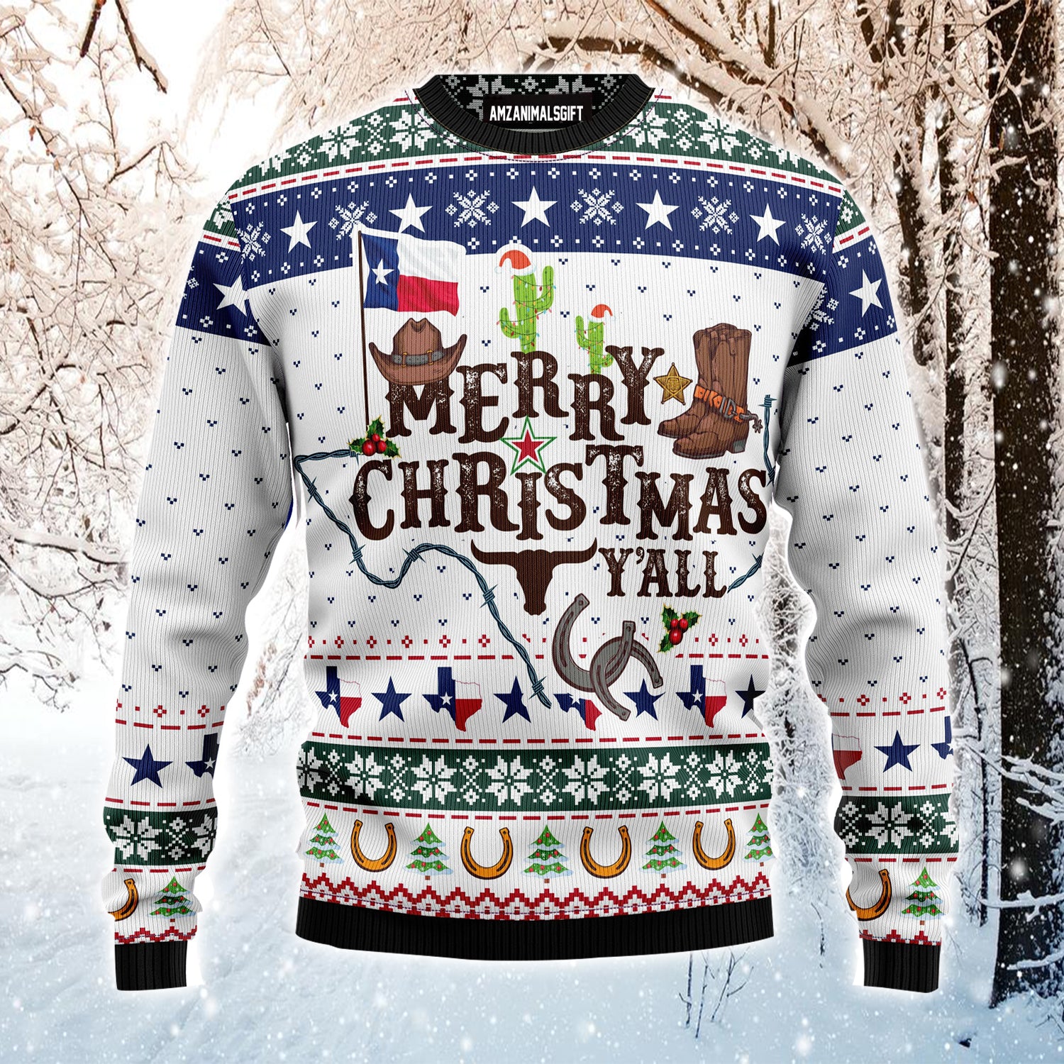 Santa Riding Bass Fish Ugly Christmas Sweater For Men & Women