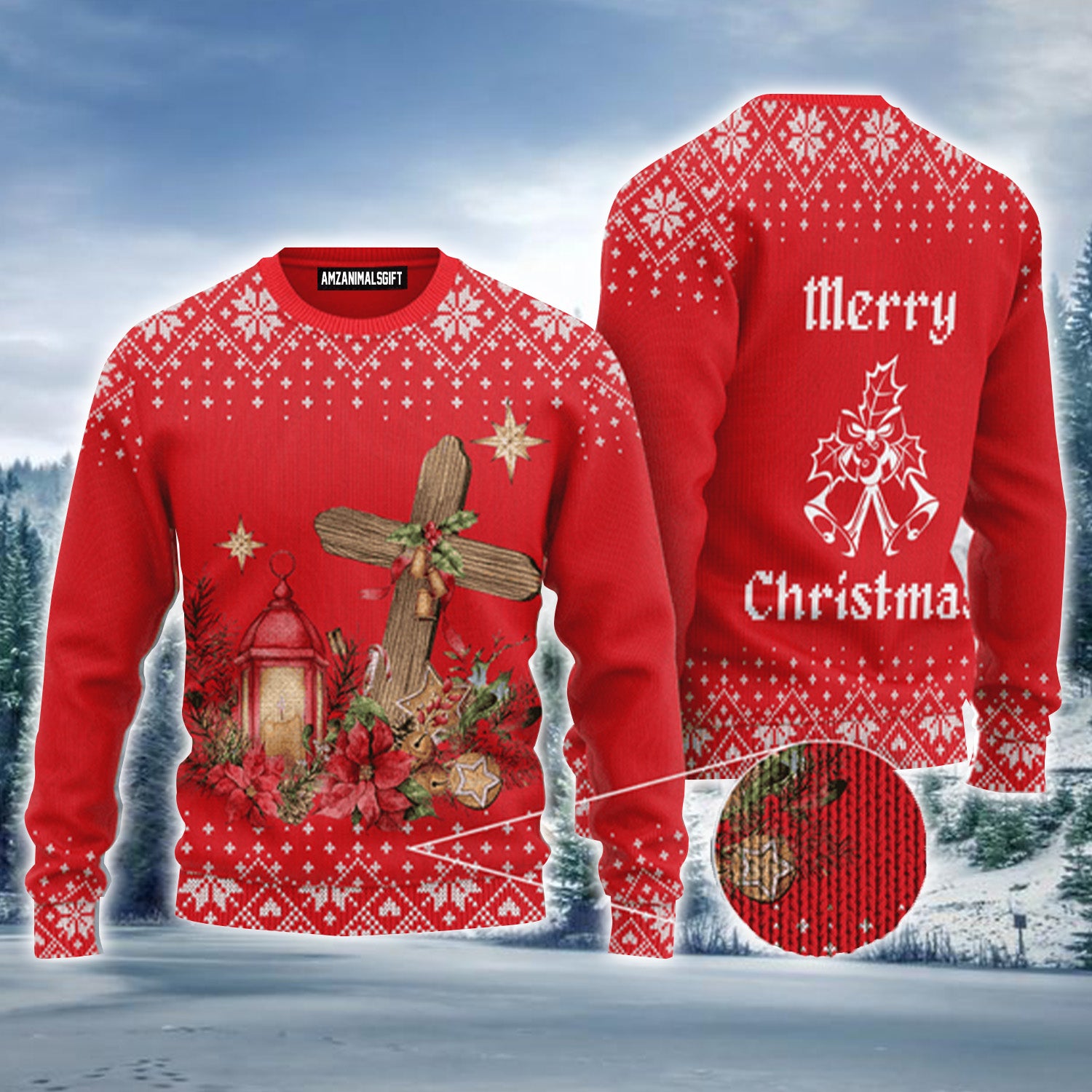 Merry Christmas Floral Cross Urly Sweater, Christmas Sweater For Men & Women - Perfect Gift For New Year, Winter, Christmas