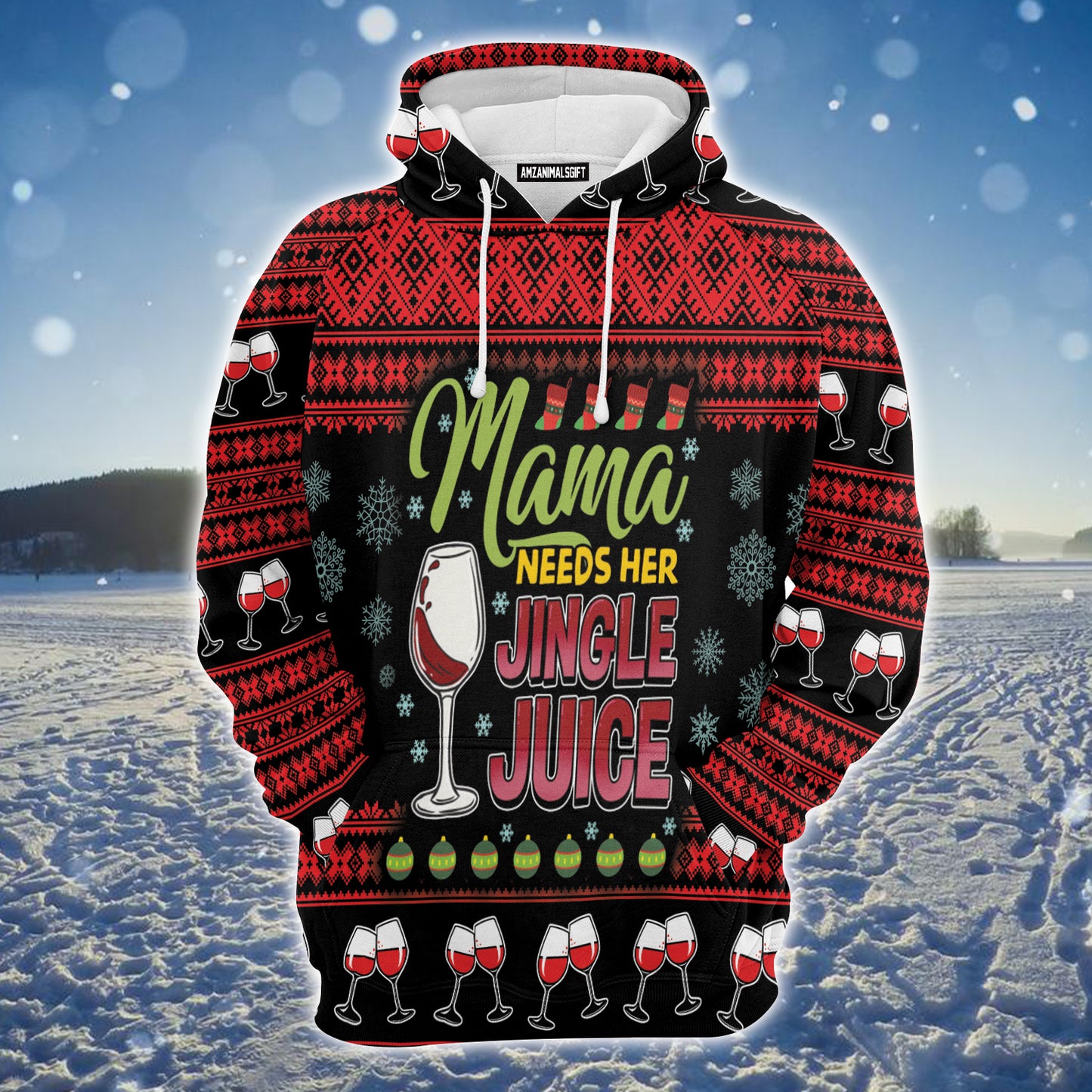 Red Wine Xmas Premium Christmas Hoodie, Mama Need Hers Jingle Juice Unisex Hoodie For Men & Women - Perfect Gift For Christmas, Friends, Family