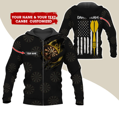 Customized Name Darts Premium Zip Hoodie, Personalized Name & Team Play Darts Team Zip Hoodie For Men & Women - Gift For Darts Lovers, Darts Players