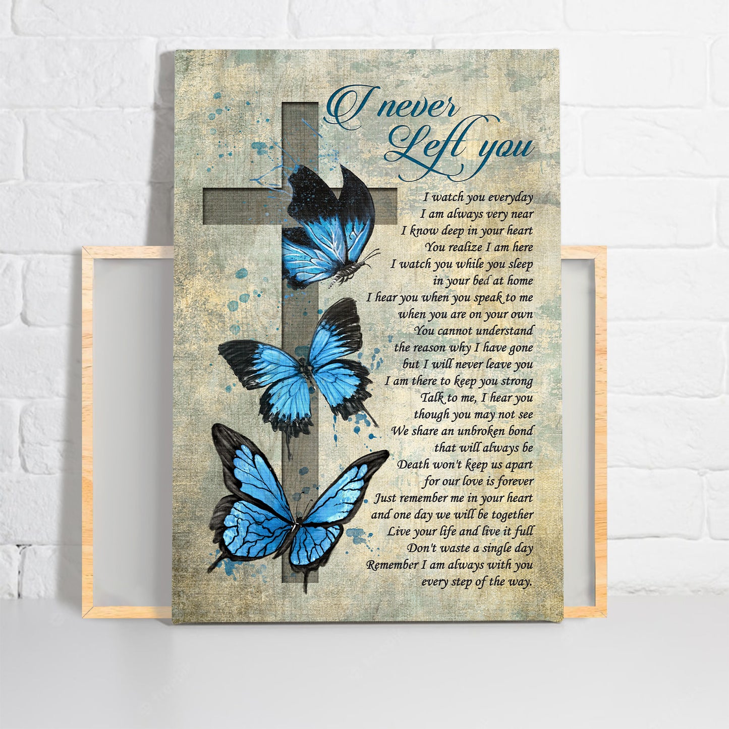 Memorial Premium Wrapped Portrait Canvas - Big Butterfly, Cross Symbol, I Never Left You - Heaven Gift For Members Family