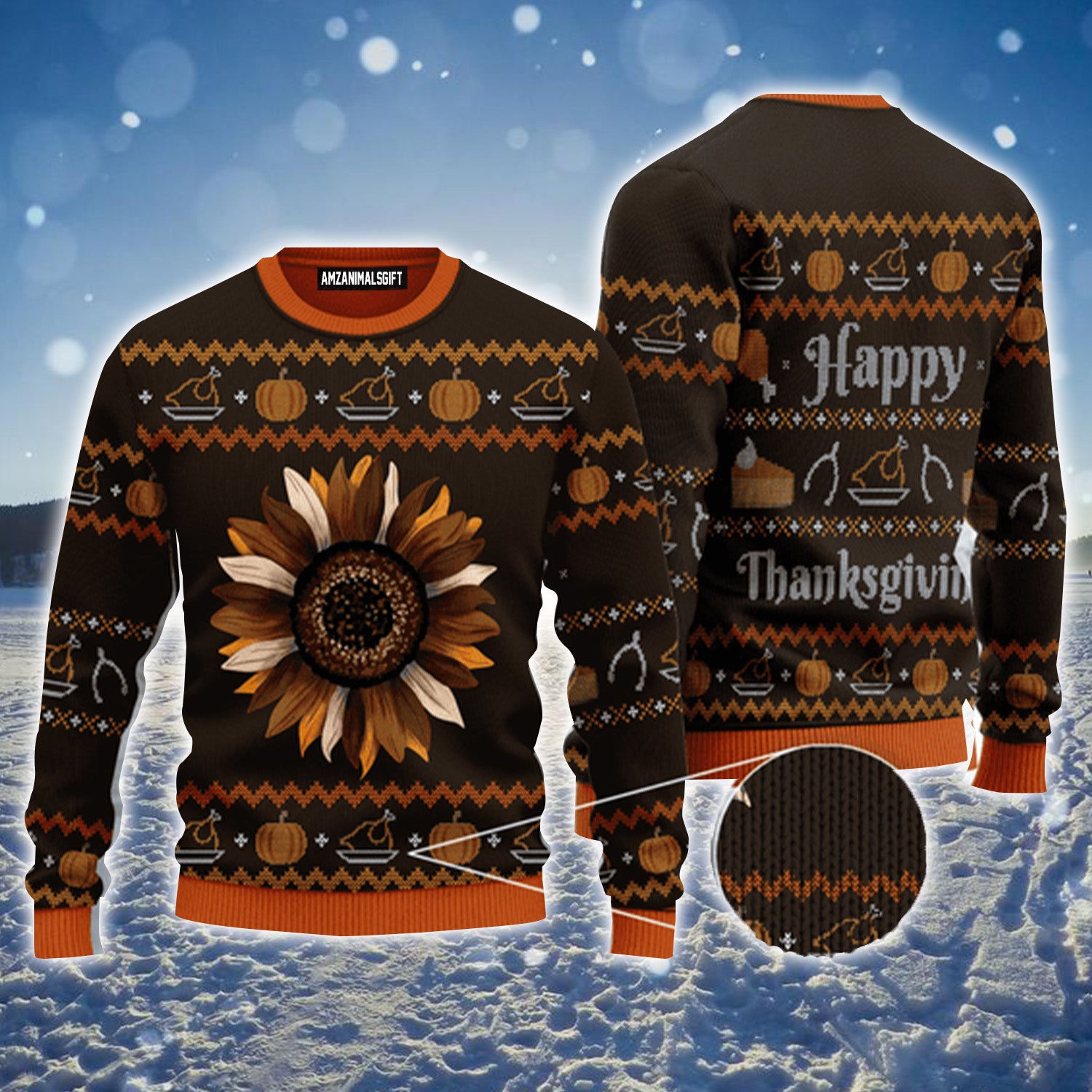 Happy Thanksgiving Sunflower Pumpkin Urly Sweater, Christmas Sweater For Men & Women - Perfect Gift For New Year, Winter, Christmas, Thanksgiving