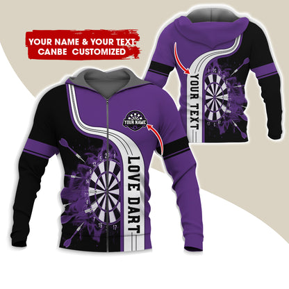 Custom Name & Text Darts Premium Zip Hoodie, Personalized Name Love Dart Zip Hoodie For Men & Women - Gift For Darts Lovers, Darts Players