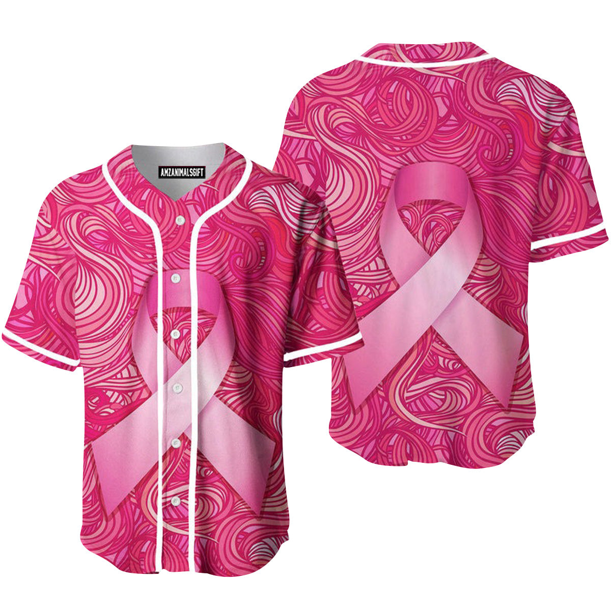 Breast Cancer Iconic Pink Ribbon Baseball Jersey, Perfect Outfit For Men And Women On Breast Cancer Survivors Baseball Team Baseball Fans