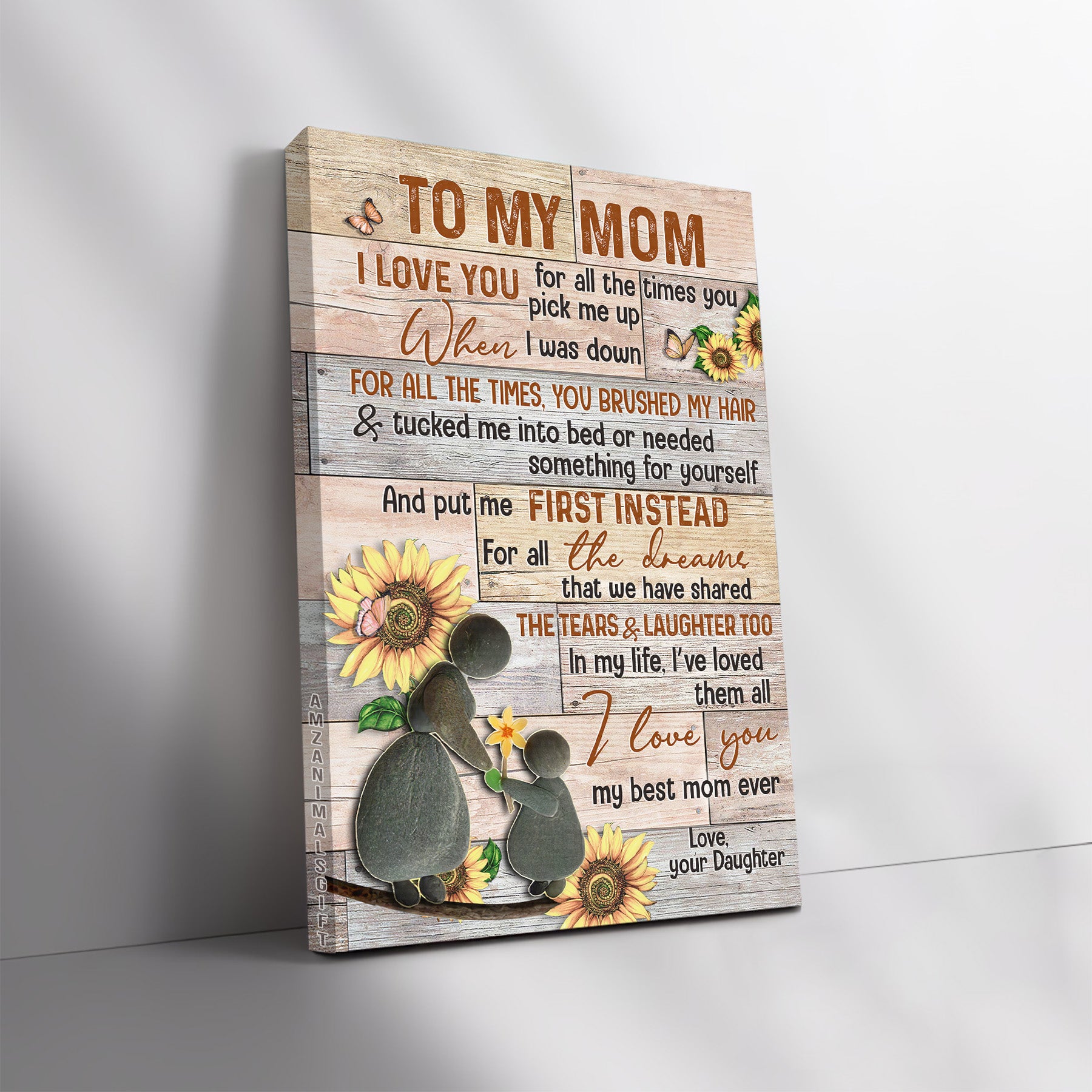 Family Premium Wrapped Portrait Canvas - Daughter To Mom, Sunflower, Mother And Child, I Love You For All The Times - Gift For Members Family