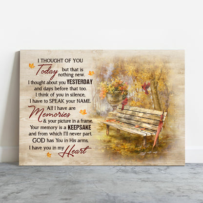 Memorial Premium Wrapped Landscape Canvas - Wooden Chair, Red Cardinal, Beautiful Autumn Park, I Thought Of You Today - Heaven Gift For Members Family