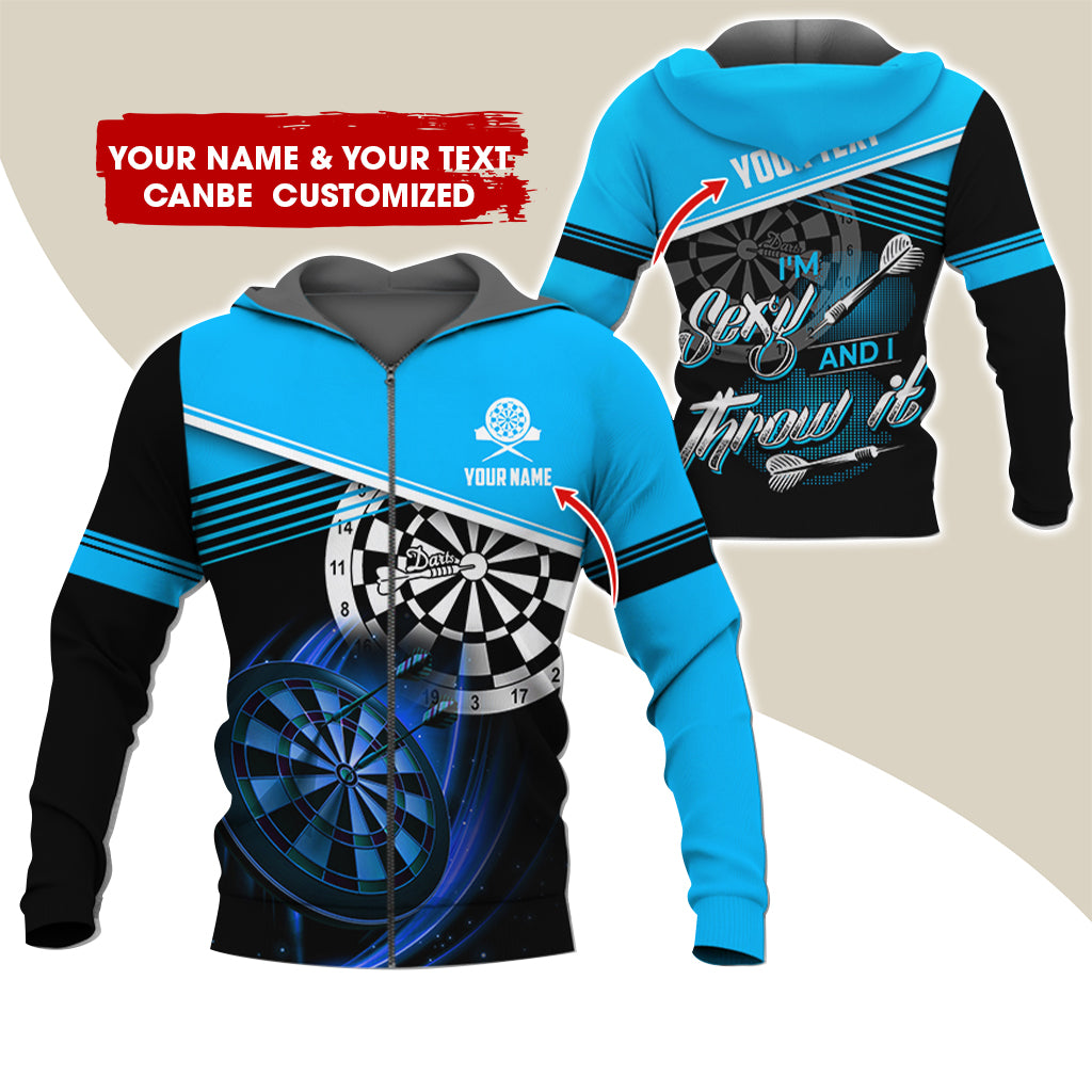 Customized Name Darts Premium Zip Hoodie, Custom Name & Text I'm Sexy And I Throw It Zip Hoodie For Men & Women - Gift For Darts Lovers, Darts Players