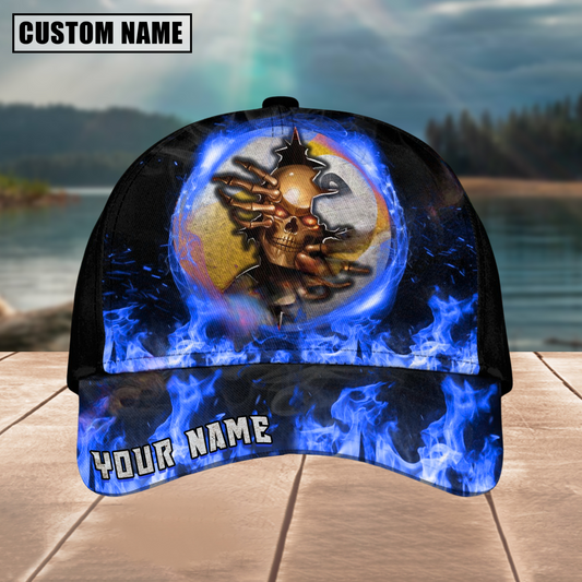 Customized Billiard Cap, Billiard Pool Ball 9 Fire Skull Crack Personalized Name 3D Hats, Best Billiard Pool Hat For Billiard Players (4 Colors)