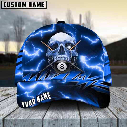 Customized Billiard Cap, Billiard Pool Ball 8 Deadly Thunder Skull Personalized Name 3D Hats, Best Billiard Pool Hat For Billiard Players (6 Colors)