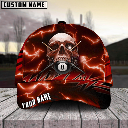 Customized Billiard Cap, Billiard Pool Ball 8 Deadly Thunder Skull Personalized Name 3D Hats, Best Billiard Pool Hat For Billiard Players (6 Colors)