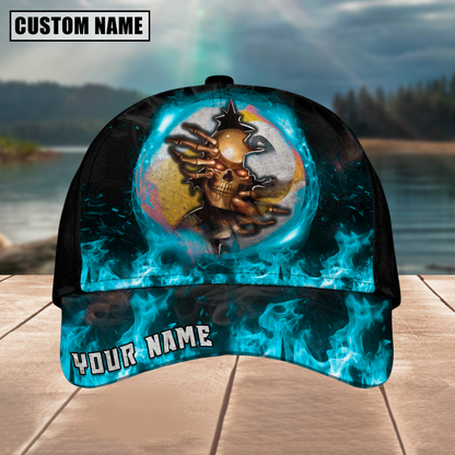 Customized Billiard Cap, Billiard Pool Ball 9 Fire Skull Crack Personalized Name 3D Hats, Best Billiard Pool Hat For Billiard Players (4 Colors)