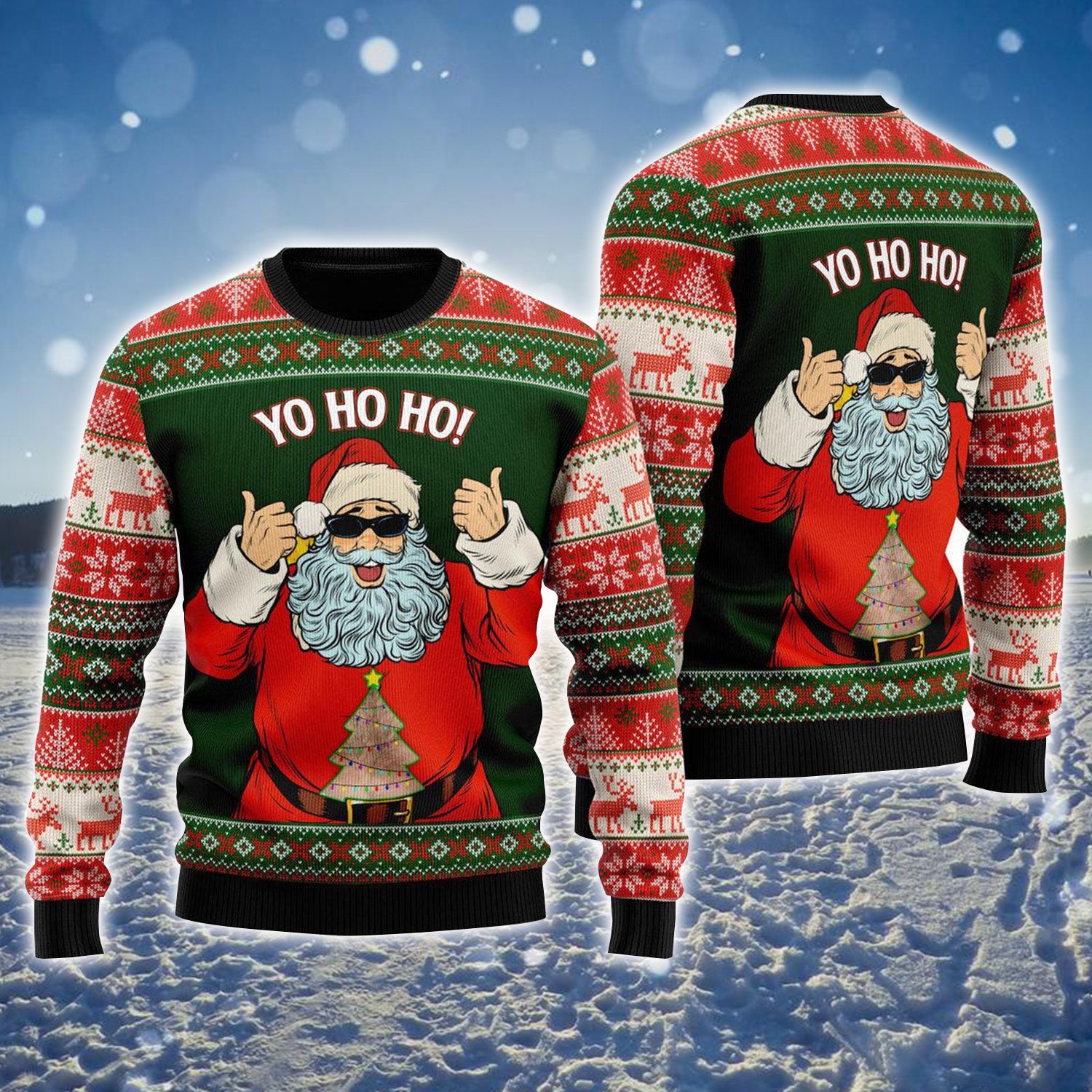 Yo Ho Ho Santa Sunglasses Funny Ugly Sweater For Men & Women, Perfect Outfit For Christmas New Year Autumn Winter