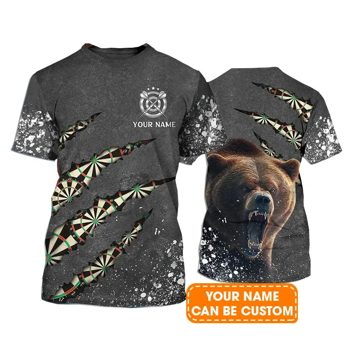 Customized Name Darts T Shirt, Darts Paint Splash Personalized Name Bear T Shirt For Men  - Perfect Gift For Darts Game Lovers, Darts Players