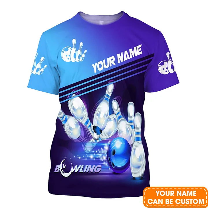 Bowling Long Sweatshirt With Custom Name, Personalized Blue Bowling Shirt Uniform Players, Perfect Gifts For Bowling Lovers, Bowlers