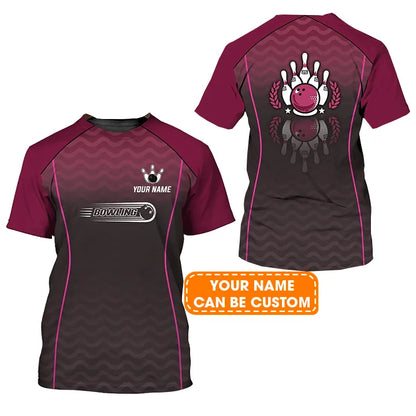 Bowling Custom Name T Shirt, Bowling Interlaced Pattern Personalized T-Shirt For Men, Perfect Gift For Bowling Lovers, Bowlers, Team, Friend