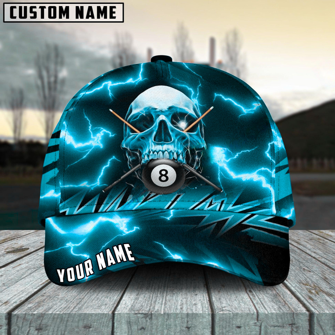 Customized Billiard Cap, Billiard Pool Ball 8 Deadly Thunder Skull Personalized Name 3D Hats, Best Billiard Pool Hat For Billiard Players (6 Colors)