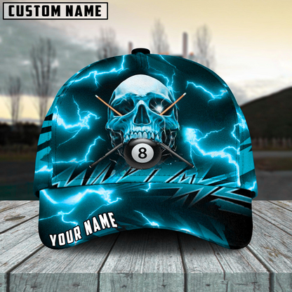 Customized Billiard Cap, Billiard Pool Ball 8 Deadly Thunder Skull Personalized Name 3D Hats, Best Billiard Pool Hat For Billiard Players (6 Colors)