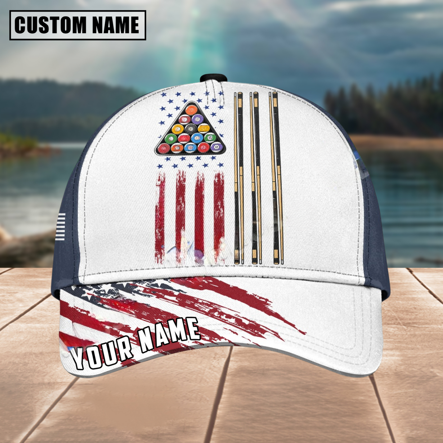 Customized Billiard Cap, Billiard Pool Ball 8 American Flag Personalized Name 3D Hats, Best Billiard Pool Hat For Billiard Players