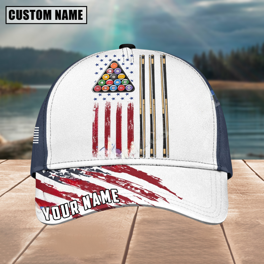 Customized Billiard Cap, Billiard Pool Ball 8 American Flag Personalized Name 3D Hats, Best Billiard Pool Hat For Billiard Players