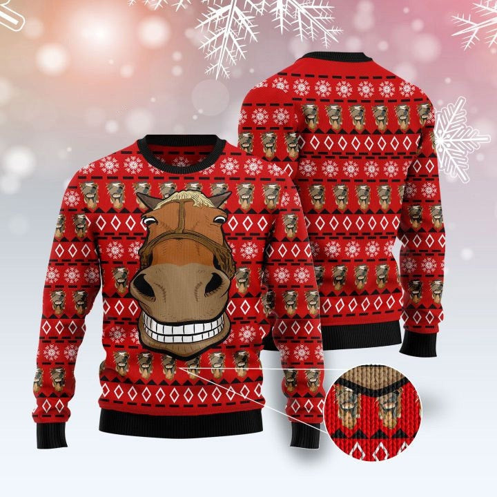 Funny Horse Face Ugly Christmas Sweater, Perfect Outfit For Christmas, Winter, New Year Of Horse Lovers