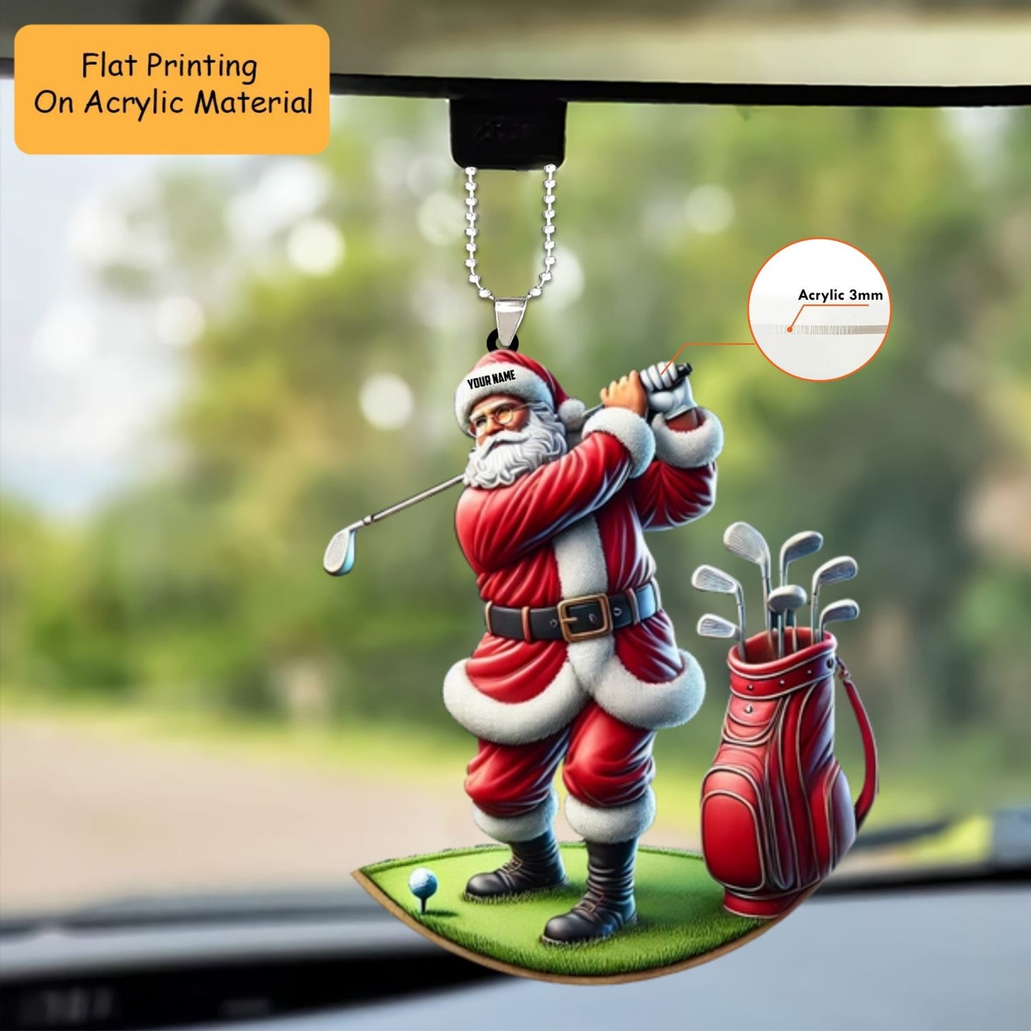 Personalized Santa Golf Christmas  Acrylic Ornament, Golf Christmas Keychain, Car Ornament, Christmas Ornament Gifts