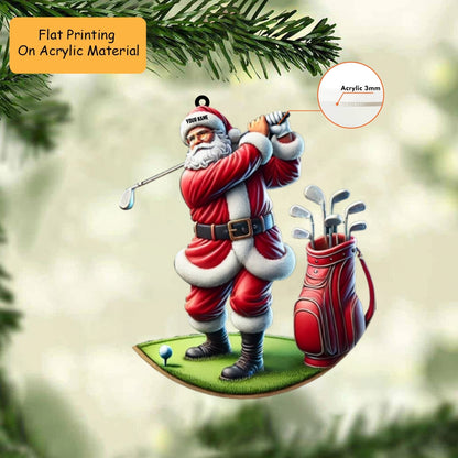 Personalized Santa Golf Christmas  Acrylic Ornament, Golf Christmas Keychain, Car Ornament, Christmas Ornament Gifts