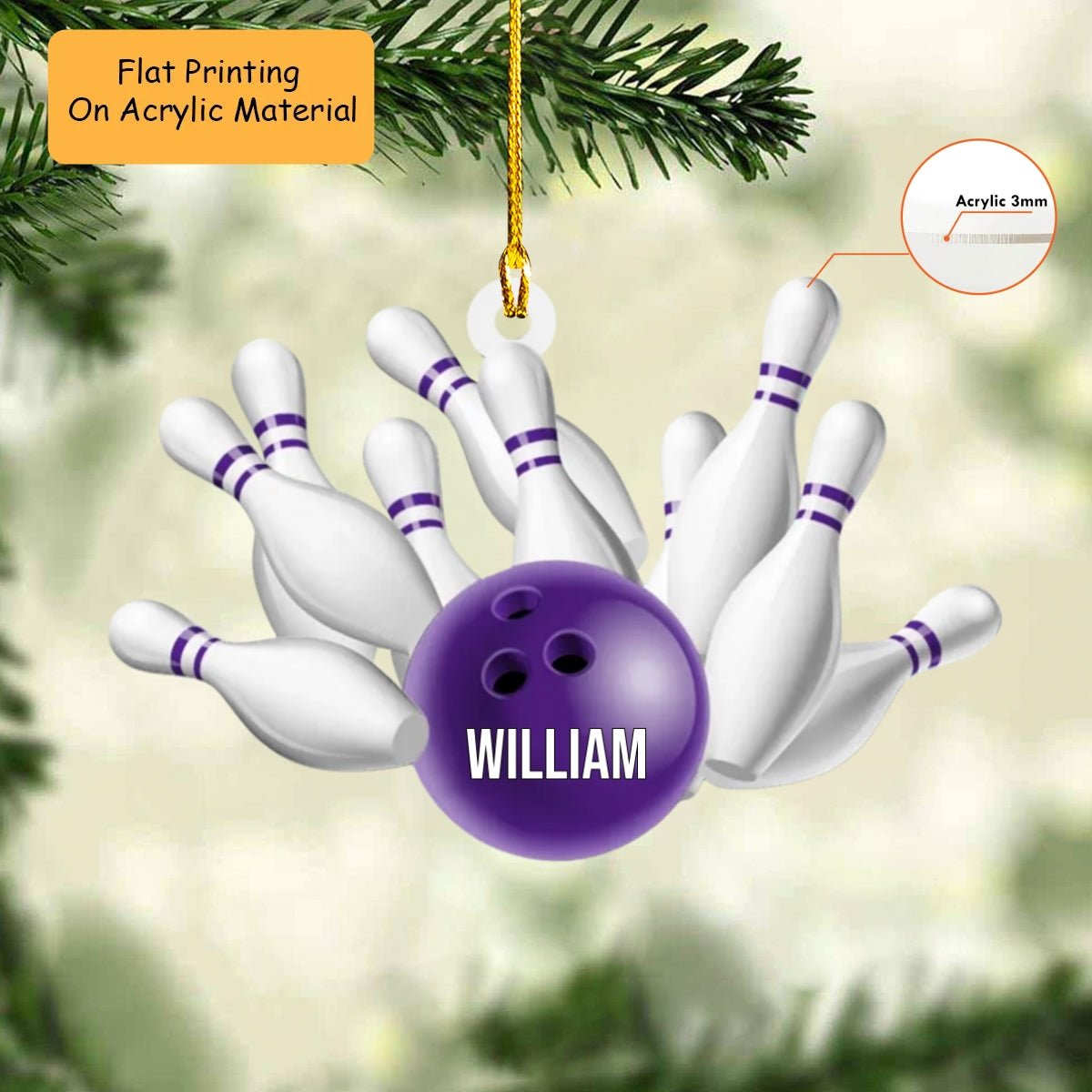 Personalized Bowling Ball Holding Pins Acrylic Ornament, Bowling Keychain, Car Ornament, Christmas Ornament Gifts