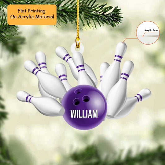 Personalized Bowling Ball Holding Pins Acrylic Ornament, Bowling Keychain, Car Ornament, Christmas Ornament Gifts