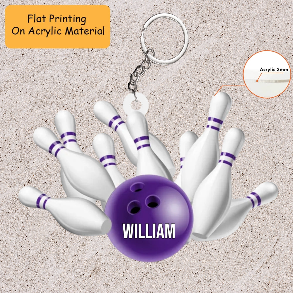 Personalized Bowling Ball Holding Pins Acrylic Ornament, Bowling Keychain, Car Ornament, Christmas Ornament Gifts