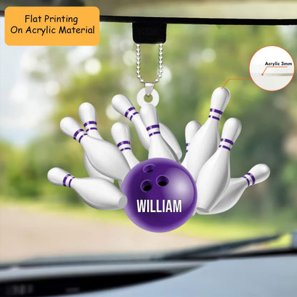Personalized Bowling Ball Holding Pins Acrylic Ornament, Bowling Keychain, Car Ornament, Christmas Ornament Gifts