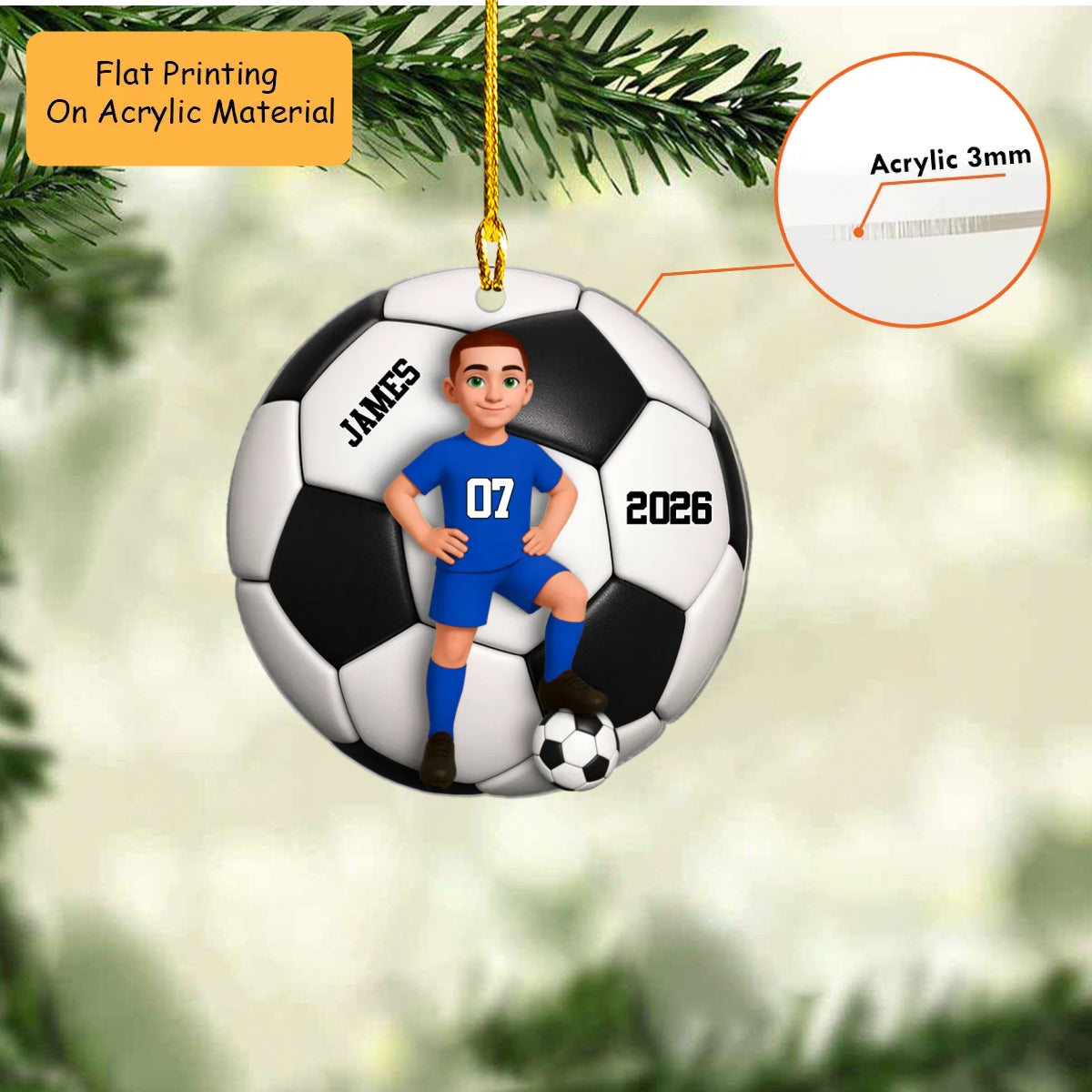 Personalized Boy Soccer Ornament, Custom Name Jersey Number Boy Player, Custom Ornament Christmas Gift, Keychain Soccer, Car Ornament Soccer