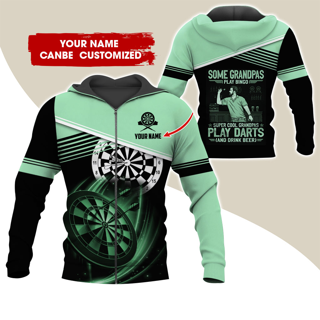 Customized Name Darts Premium Zip Hoodie, Personalized Some Grandpas Play Bingo Darts Zip Hoodie For Men & Women - Gift For Darts Lovers, Darts Players