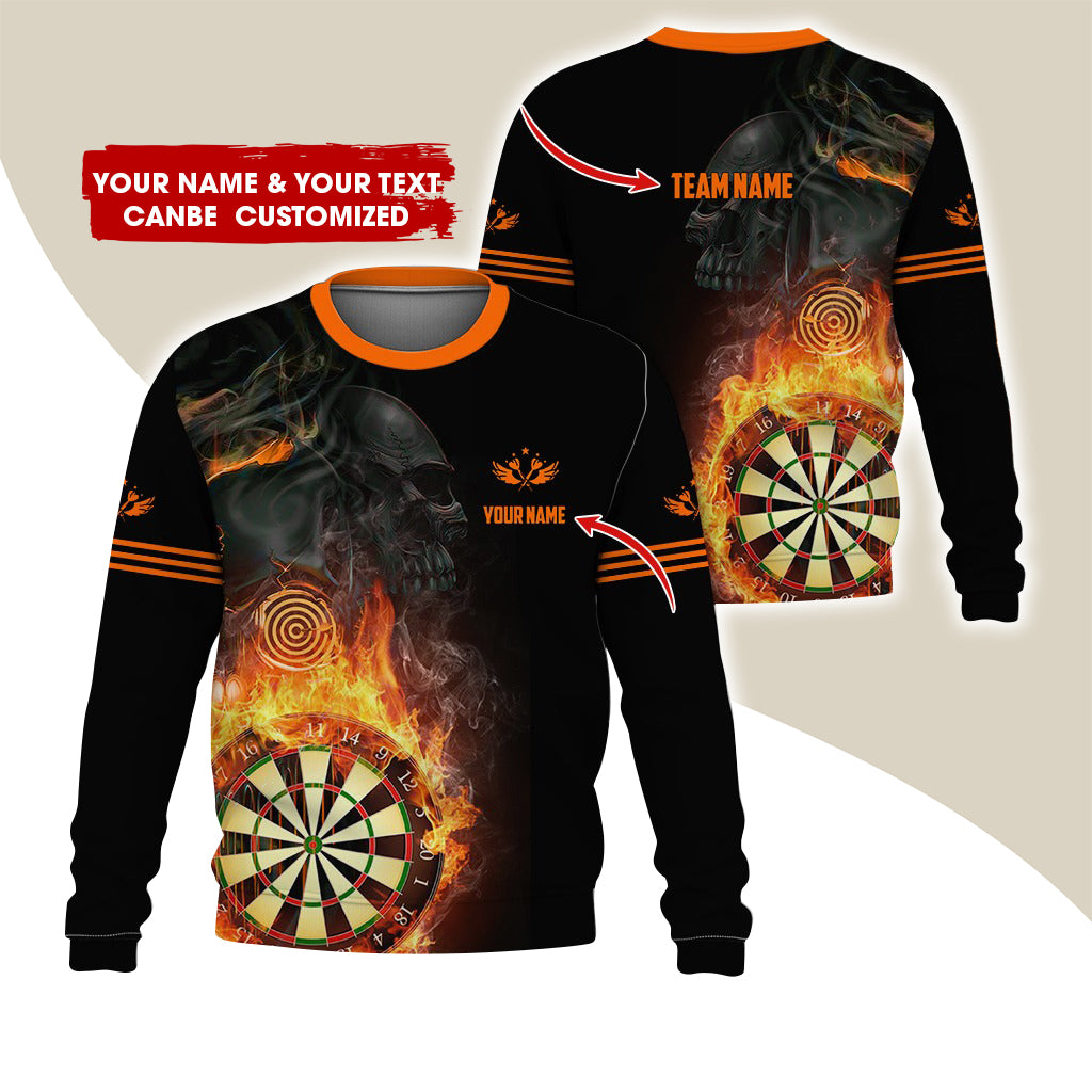 Customized Name Darts Sweatshirt, Personalized Skull Dartboard Flame Sweatshirt For Men & Women - Gift For Darts Lovers, Darts Players