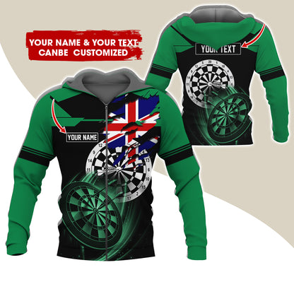 Customized Name & Text Darts Premium Zip Hoodie, Personalized England Flag Zip Hoodie For Men & Women - Gift For Darts Lovers, Darts Players