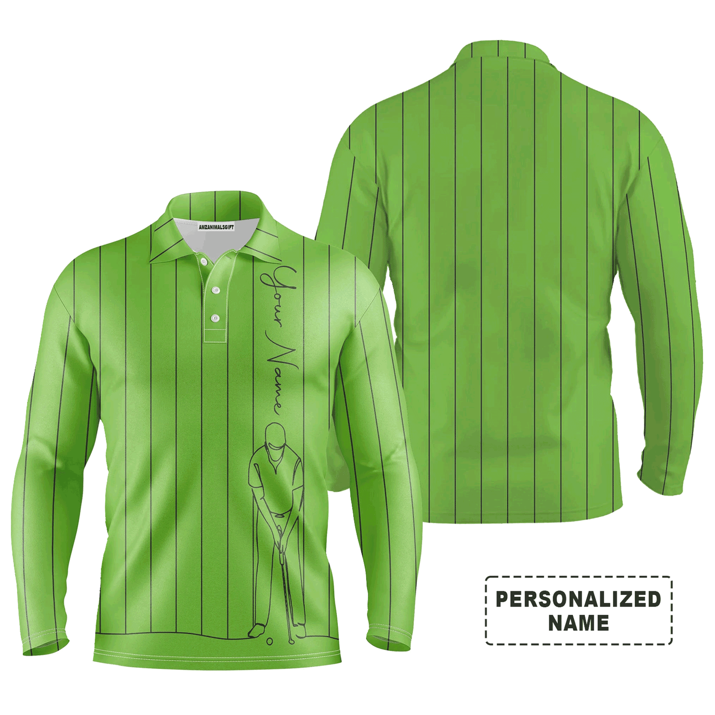 Custom Golf Long Sleeve Men Polo Shirt - Multicolor Stripe Pattern Custom Name Apparel - Personalized Gift For Men, Golf Lover
