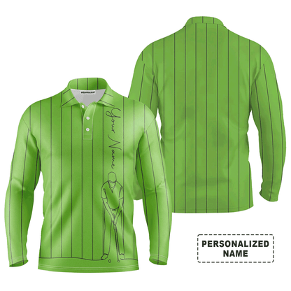 Custom Golf Long Sleeve Men Polo Shirt - Multicolor Stripe Pattern Custom Name Apparel - Personalized Gift For Men, Golf Lover