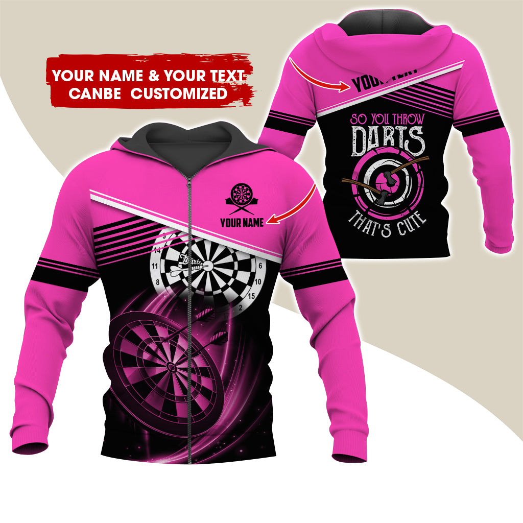 Personalized Name & Text Darts Premium Zip Hoodie, Customized Darts That's Cute Zip Hoodie For Men & Women - Gift For Darts Lovers, Darts Players