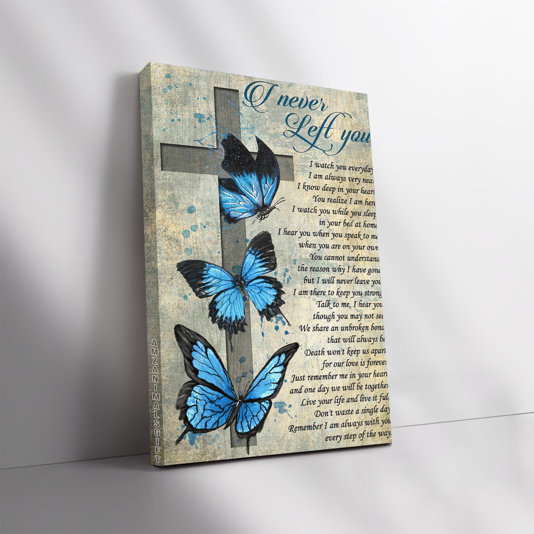 Memorial Premium Wrapped Portrait Canvas - Big Butterfly, Cross Symbol, I Never Left You - Heaven Gift For Members Family