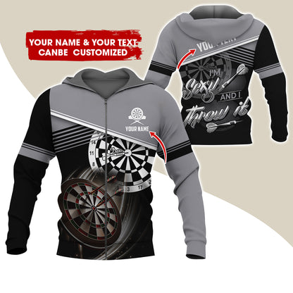 Customized Name Darts Premium Zip Hoodie, Custom Name & Text I'm Sexy And I Throw It Zip Hoodie For Men & Women - Gift For Darts Lovers, Darts Players
