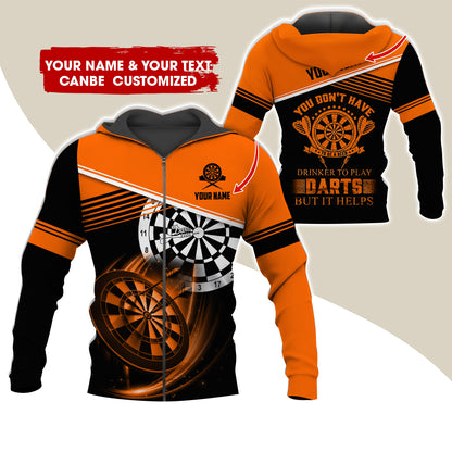 Customized Name & Text Darts Premium Zip Hoodie, Personalized You Don't Have Darts Zip Hoodie For Men & Women - Gift For Darts Lovers, Darts Players