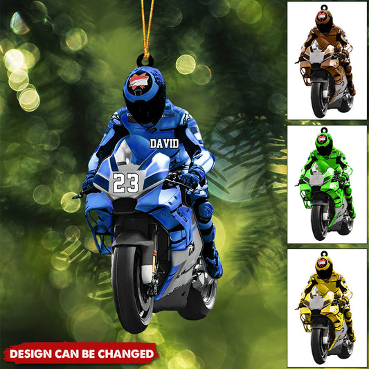 Personalized Racing Motorcycle Player Flat Acrylic Ornament, Ornament Gift For Motorcycle Lovers, Racing Player