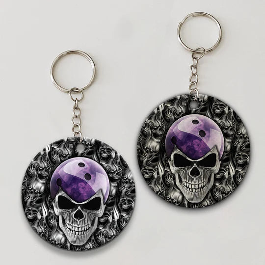 Purple Skull Bowling Ball Acrylic Keychain For Bowling Players - Christmas Gift For Bowling Lovers, Bowling Team, Family, Friends