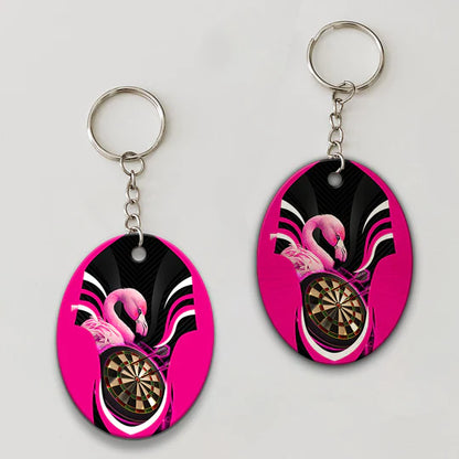 Pink Bullseye Dartboard Flamingo And Darts Acrylic Keychain - Christmas Gift For Darts Lovers, Darts Players, Family, Friends