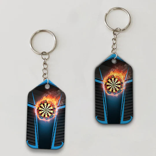 Darts Board In Flames Personalized Name Darts Acrylic Keychain - Christmas Gift For Darts Lovers, Darts Team Players, Family, Friends