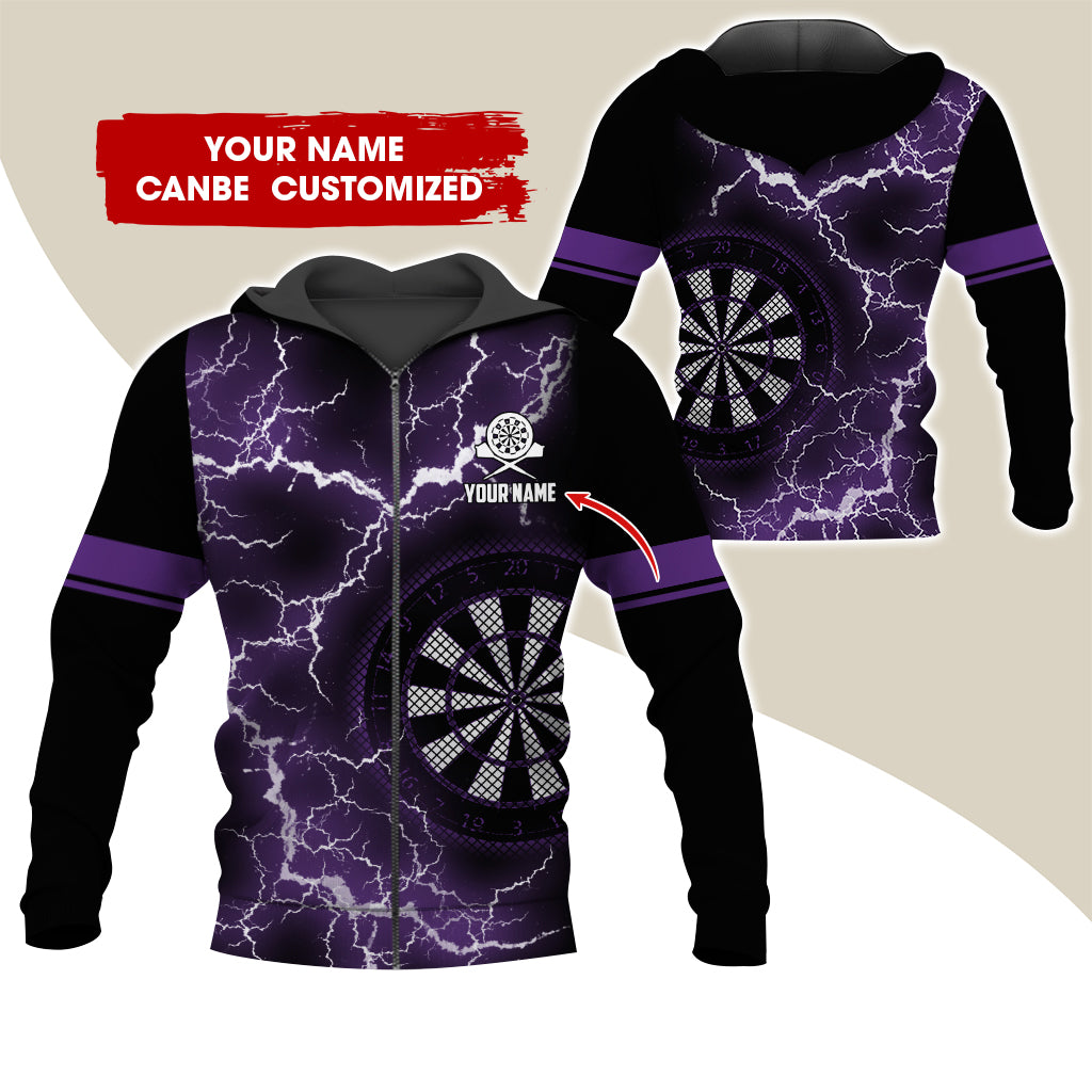 Customized Name Darts Premium Zip Hoodie, Personalized Name Thunder Lightning Zip Hoodie For Men & Women - Gift For Darts Lovers, Darts Players