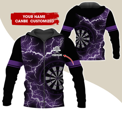 Customized Name Darts Premium Zip Hoodie, Personalized Name Thunder Lightning Zip Hoodie For Men & Women - Gift For Darts Lovers, Darts Players