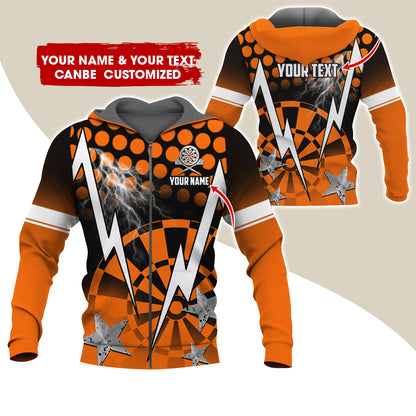 Customized Name & Text Thunder Lightning Darts Premium Zip Hoodie, Custom Star Darts Zip Hoodie For Men & Women - Gift For Darts Lovers, Darts Players